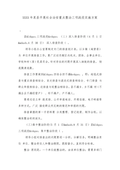 XXXX年某县开展社会治安重点整治三项战役实施方案.doc