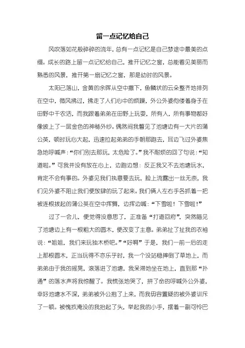 初三作文：留一点记忆给自己作文800字
