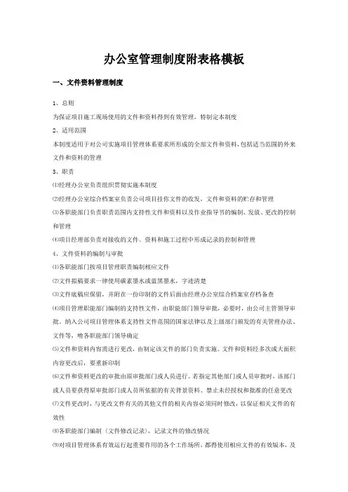 办公室管理制度附表格模板