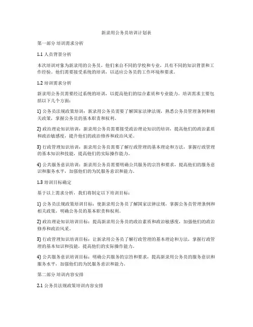 新录用公务员培训计划表