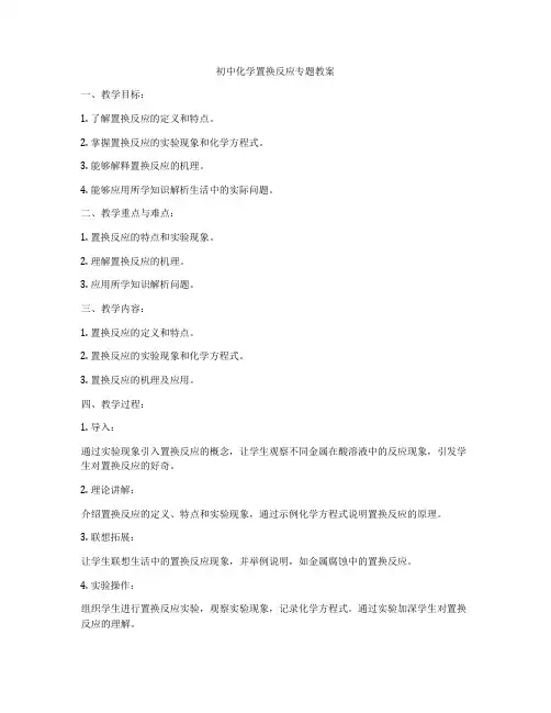 初中化学置换反应专题教案