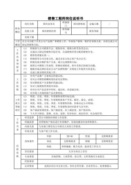销售员业务员岗位说明书