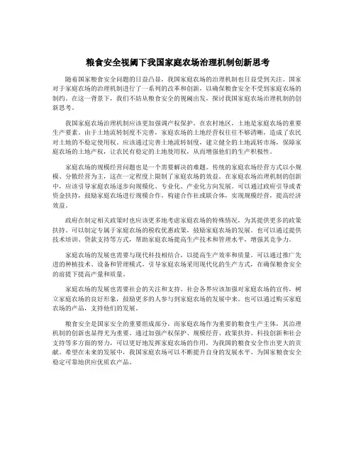 粮食安全视阈下我国家庭农场治理机制创新思考