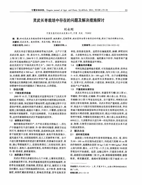 灵武长枣栽培中存在的问题及解决措施探讨