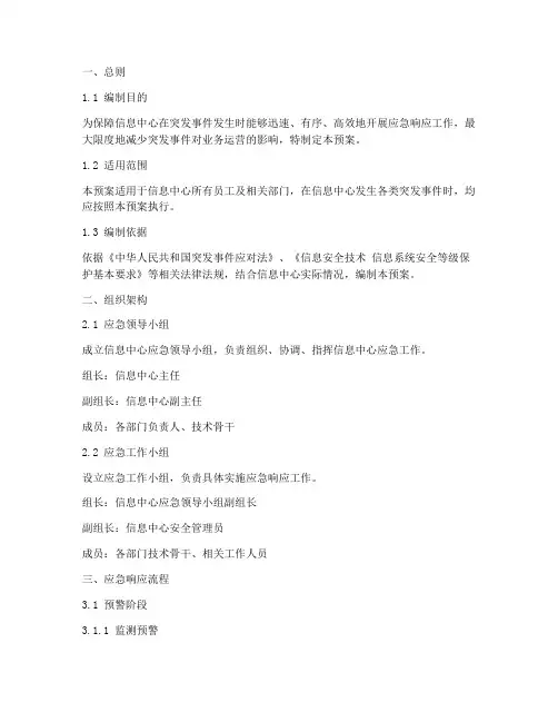 信息中心应急工作预案
