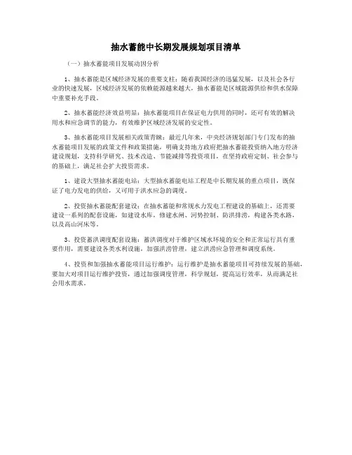 抽水蓄能中长期发展规划项目清单