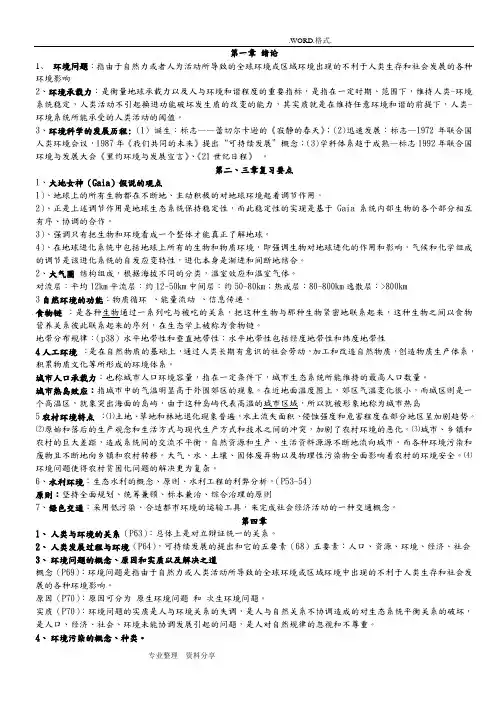 环境科学导论复习材料_按章节