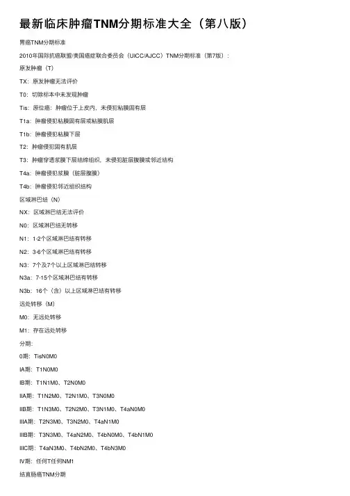 最新临床肿瘤TNM分期标准大全（第八版）