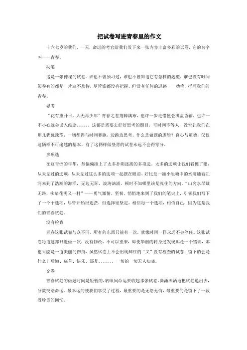 把试卷写进青春里的作文