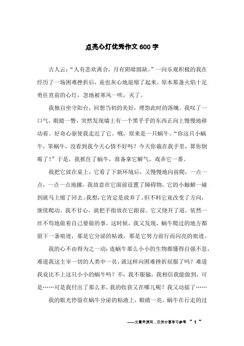 点亮心灯优秀作文600字