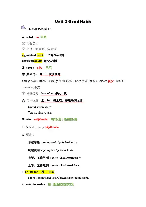 六年级下册英语素材- Unit 2 Good Habit 单词讲解  译林版