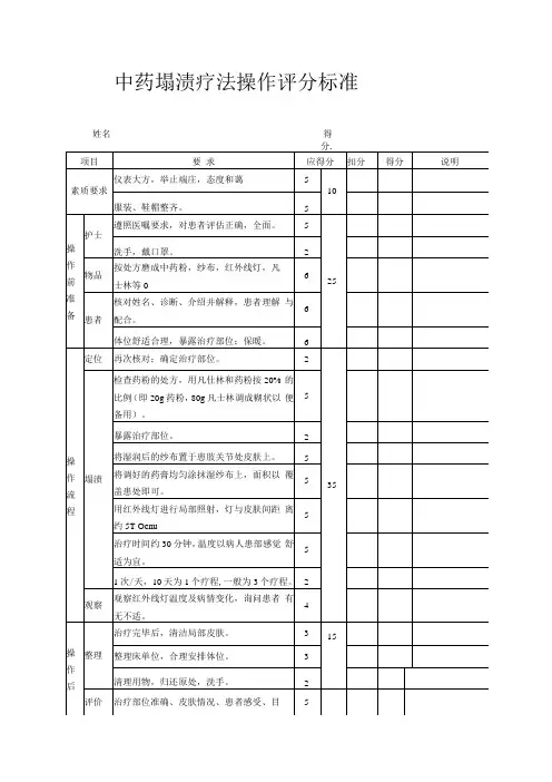 中药塌渍疗法操作评分标准