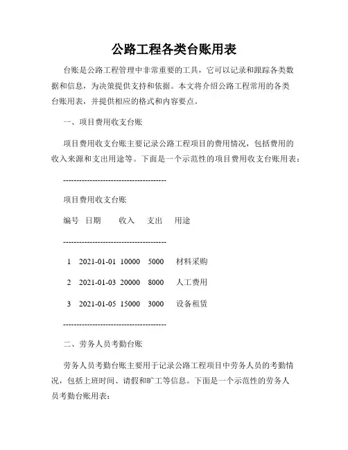 公路工程各类台账用表