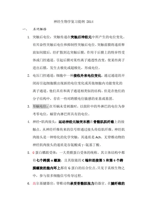 神经生物学复习提纲 2014