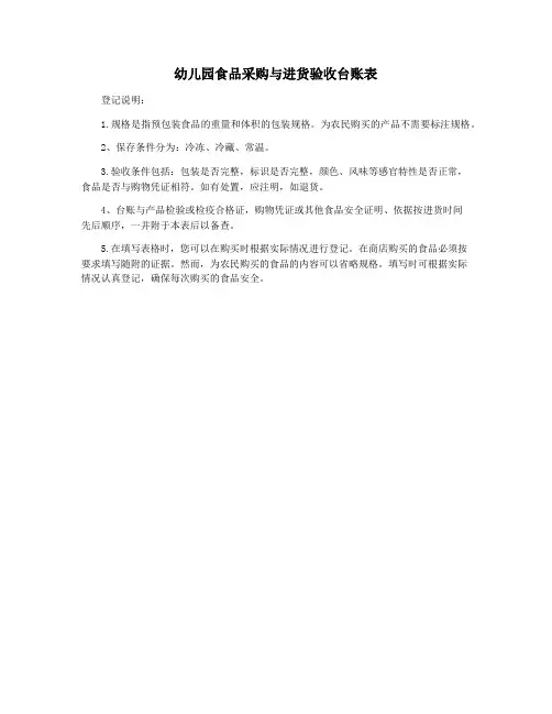 幼儿园食品采购与进货验收台账表