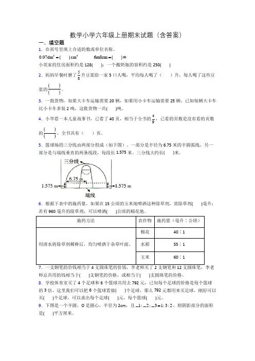 数学小学六年级上册期末试题(含答案)