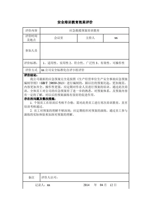 安全培训教育效果评价记录
