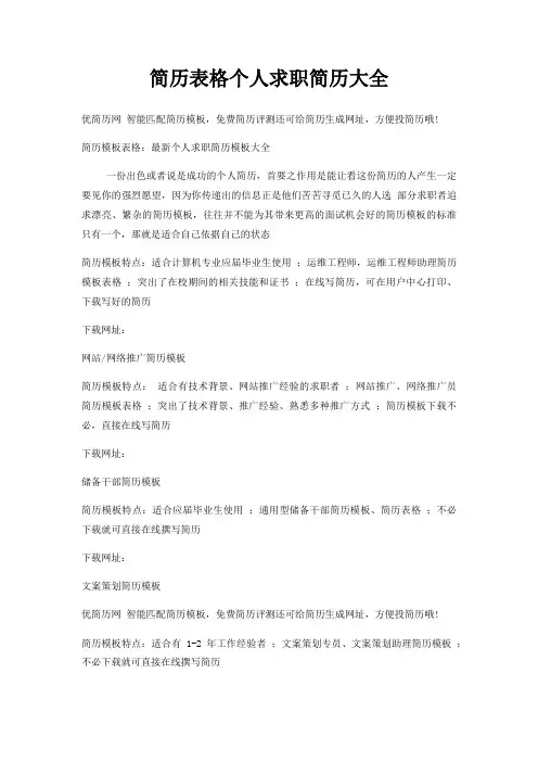 简历表格个人求职简历大全