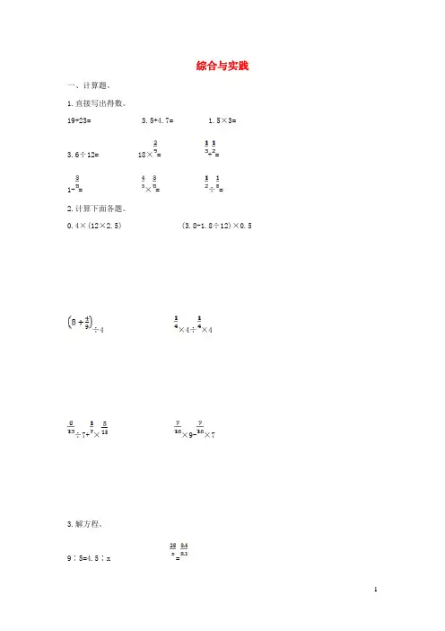 六年级数学下册6整理和复习综合与实践同步检测卷1新人教版