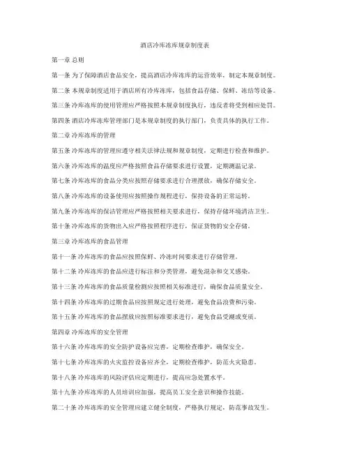 酒店冷库冻库规章制度表