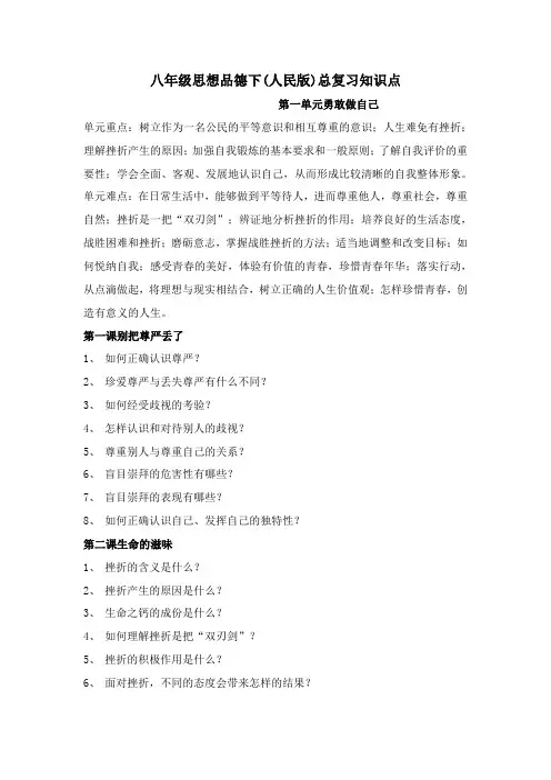 八年级思想品德下(人教版)总复习知识点