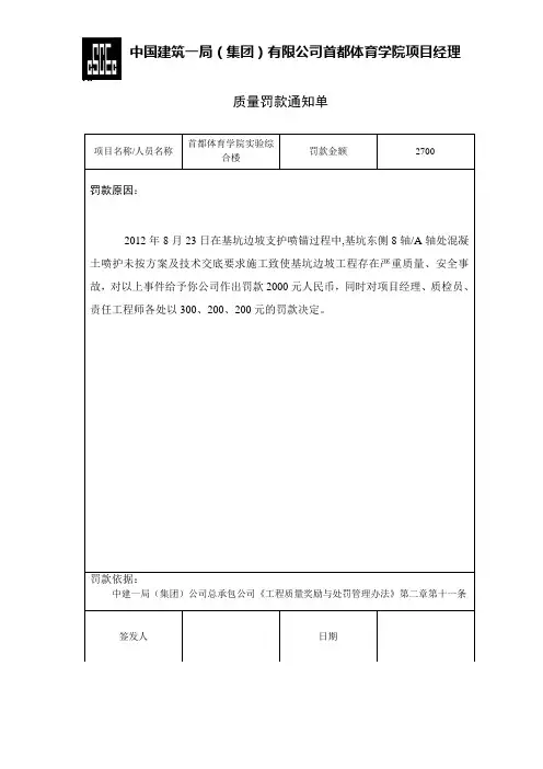 质量罚款通知单1