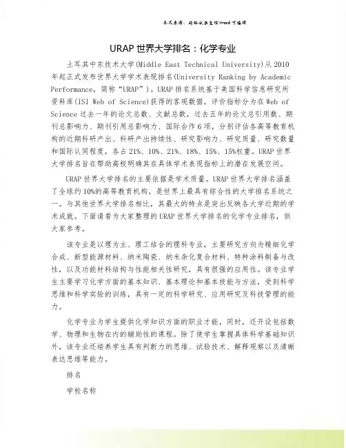 URAP世界大学排名：化学专业.doc