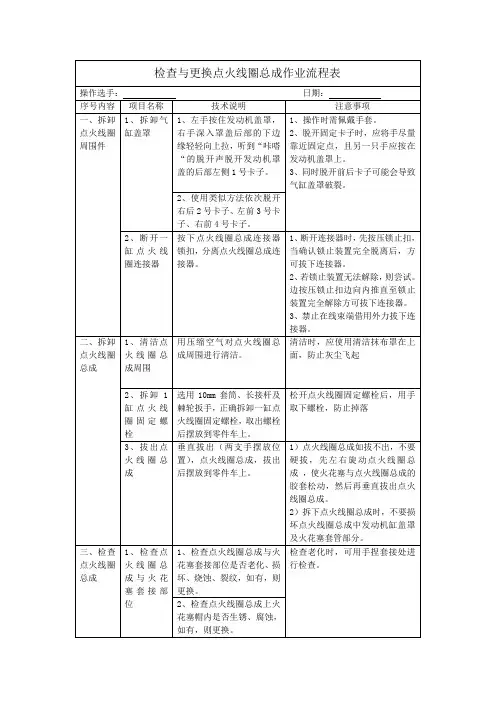 检查与更换点火线圈总成作业流程表