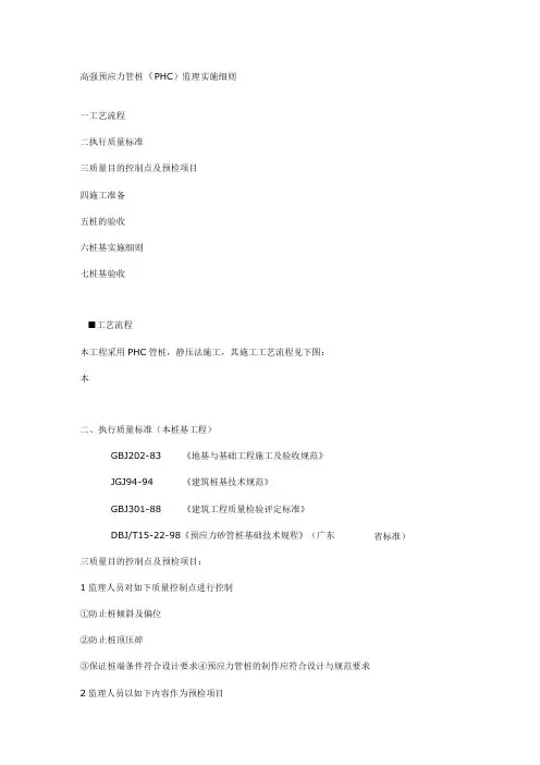 高强预应力管桩(PHC)监理实施细则