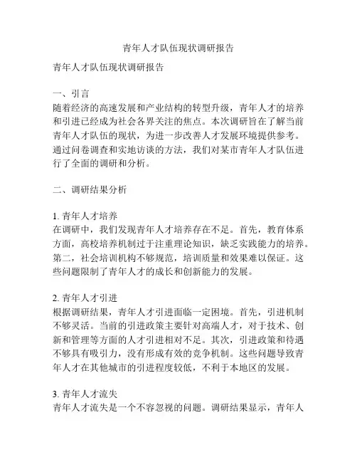 青年人才队伍现状调研报告
