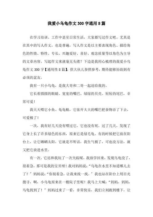 我爱小乌龟作文300字通用8篇精选