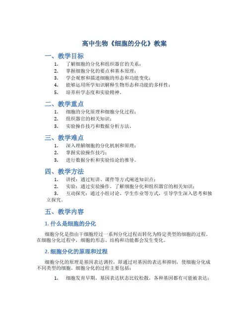 高中生物《细胞的分化》教案