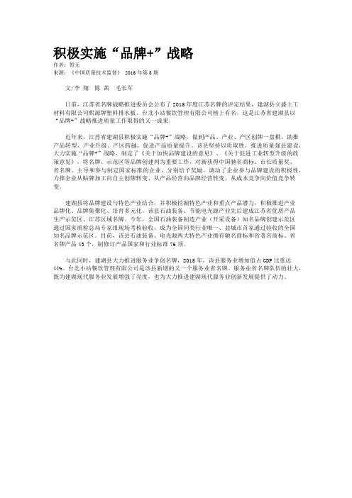 积极实施“品牌+”战略