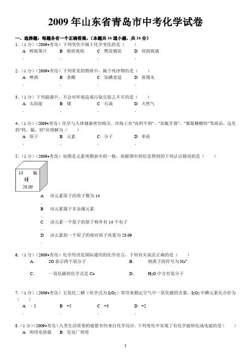 2009年山东省青岛市中考化学试卷解析
