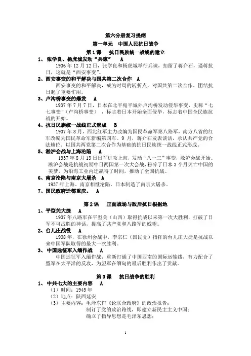 上海历史高中第六分册知识点