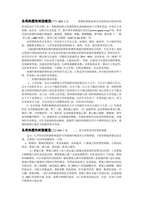 各类热塑性树脂概览