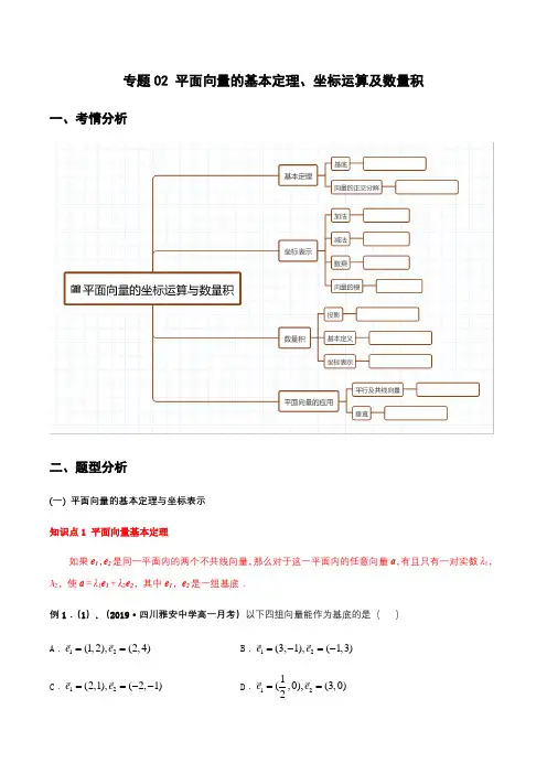 高中数学必修二  专题02 平面向量的基本定理、坐标运算及数量积(重难点突破)(含答案)