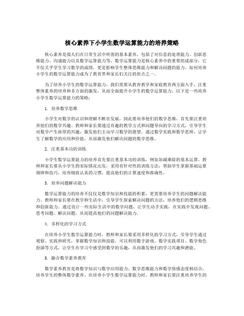 核心素养下小学生数学运算能力的培养策略