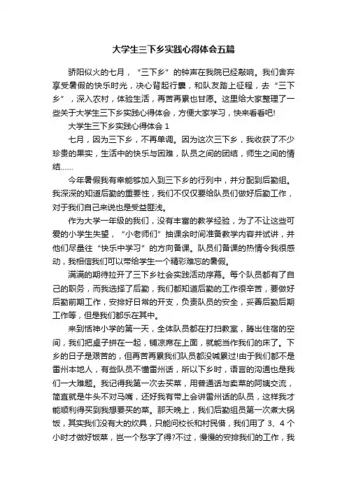 大学生三下乡实践心得体会五篇