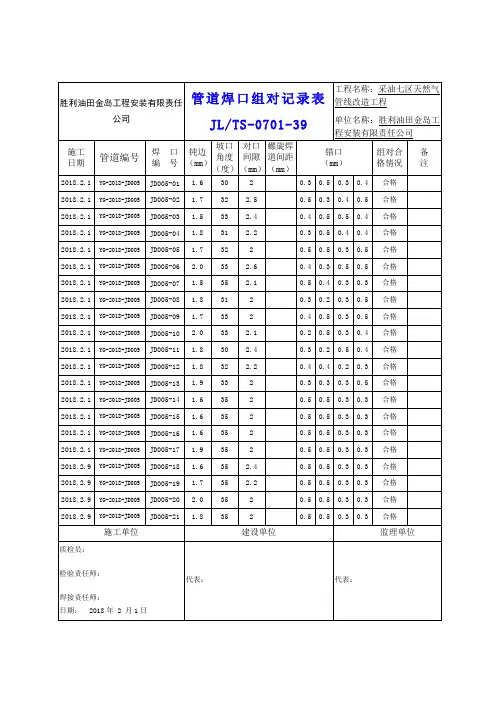 管道组对焊接记录
