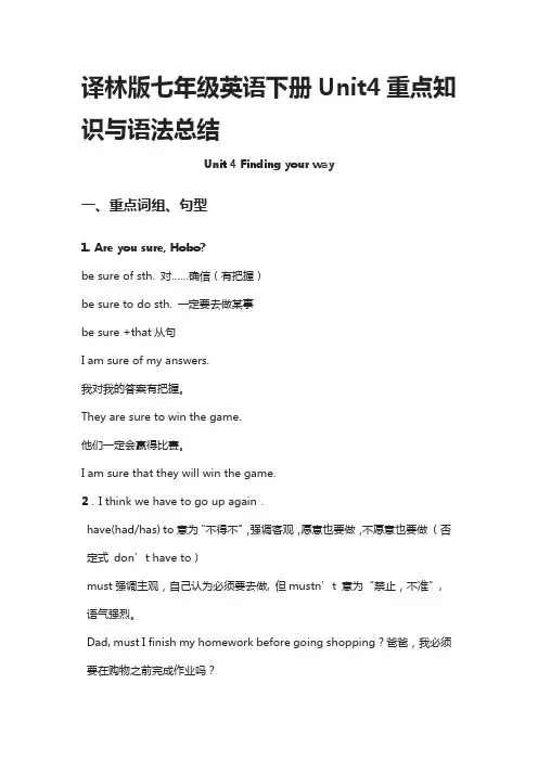 [全]译林版七年级英语下册Unit4重点知识与语法总结