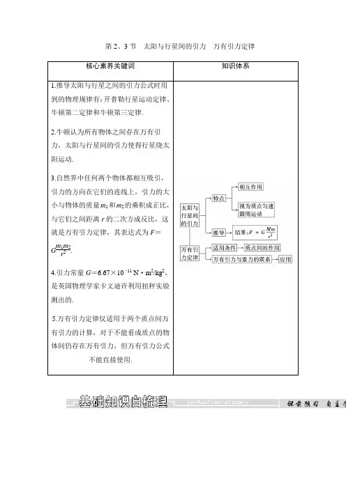 2018-2019学年高中物理(人教版)必修二：第六章 第2、3节 太阳与行星间的引力 万有引力定律Word版含答案