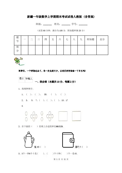 新疆一年级数学上学期期末考试试卷人教版 (含答案)