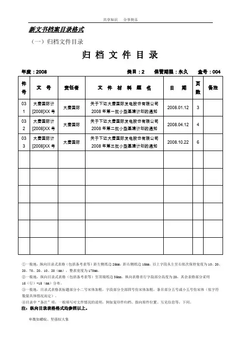 档案目录格式规范