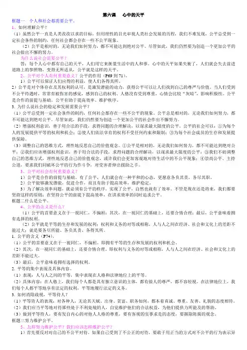 思想品德九年级全一册第六课心中的天平知识要点归纳
