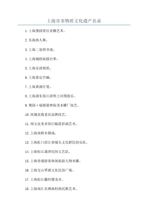 上海市非物质文化遗产名录