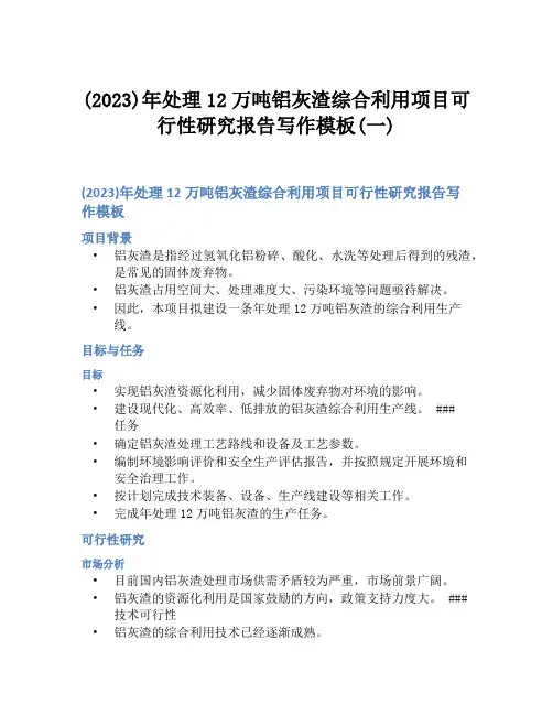 (2023)年处理12万吨铝灰渣综合利用项目可行性研究报告写作模板(一)