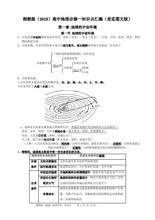 湘教版(2019)高中地理必修一知识点(图文版)