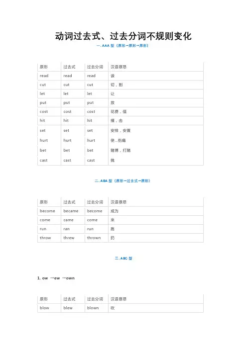 动词过去式、过去分词不规则变化
