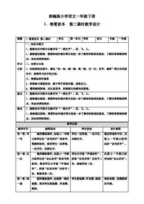 识字 1 春夏秋冬 第2课时教案